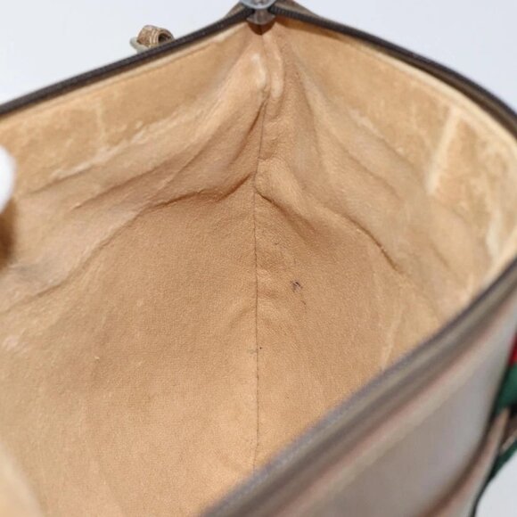 GUCCI GG Supreme Web Sherry Line Bag PVC Beige Gold 904 02 020 Auth BA7124 - Picture 11 of 16